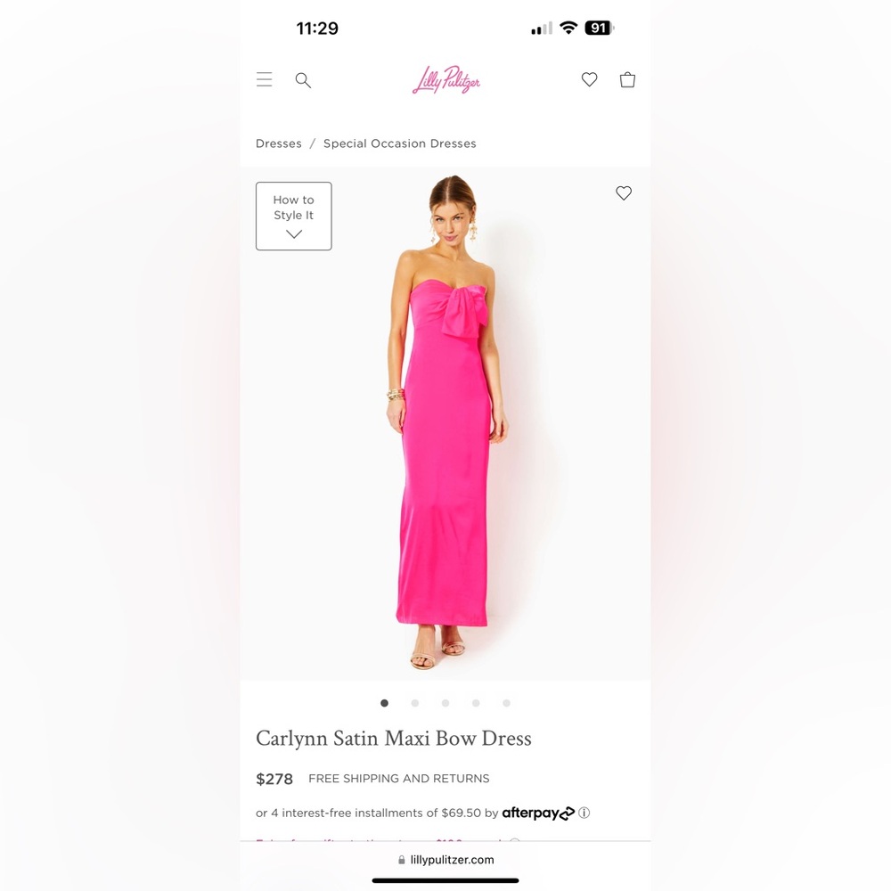 Lilly Pulitzer pink satin maxi bow dress